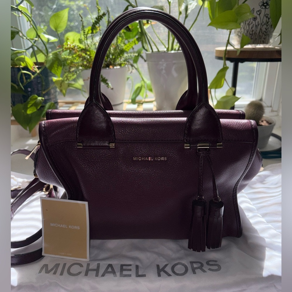 Michael Kors Plum Pebbled Leather Satchel with Tassels